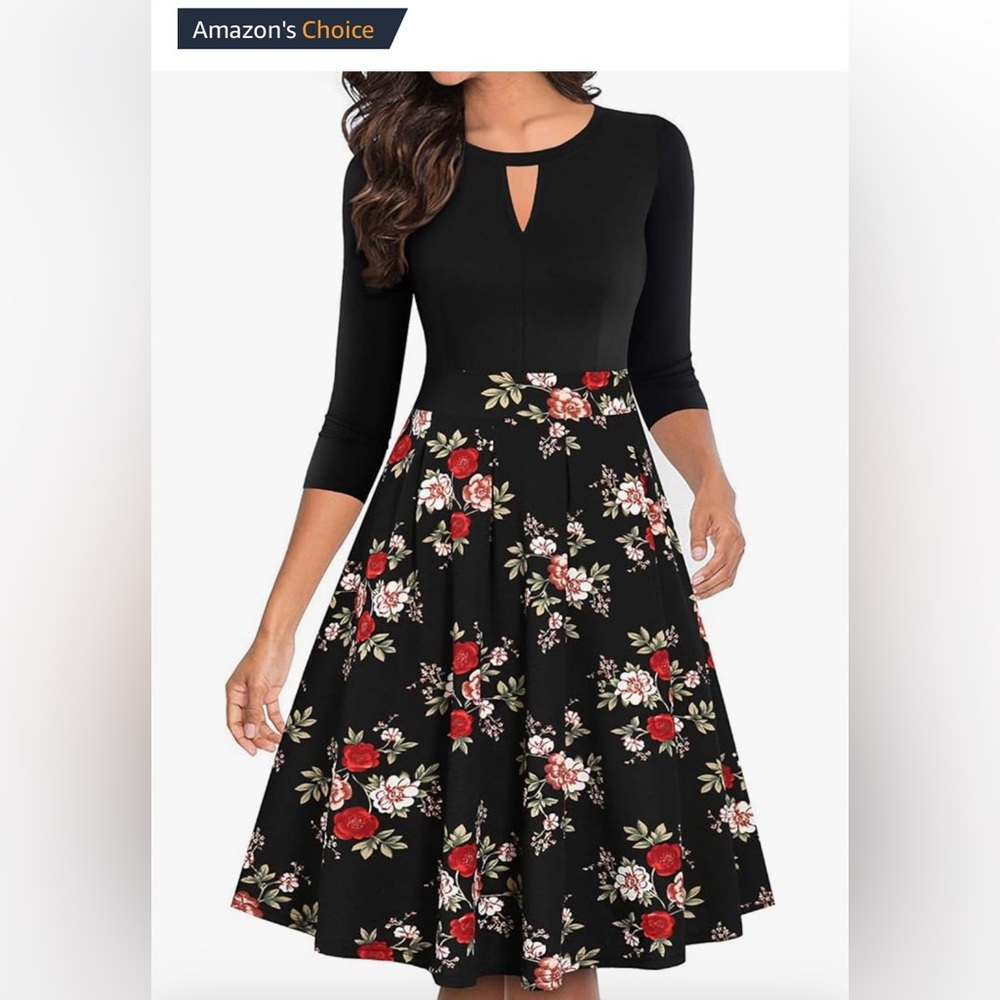 Never Worn YATHON Women's Vintage Floral Flared A-Line Party Dress with Pockets